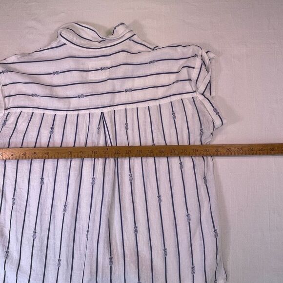 Rails White Navy Striped Pineapple Print Linen Blend Button Up Shirt Size Medium - Picture 11 of 13
